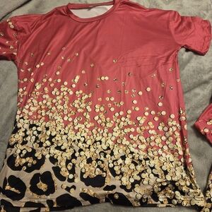 New! Pink and Black Sequin Leopard Print Top